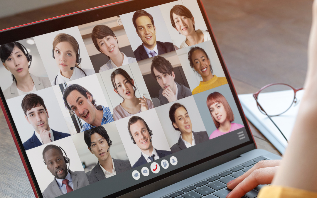 There is a picture of a laptop screen with some remote coworkers mixed of male and females. To go over best practices for a remote work environment.